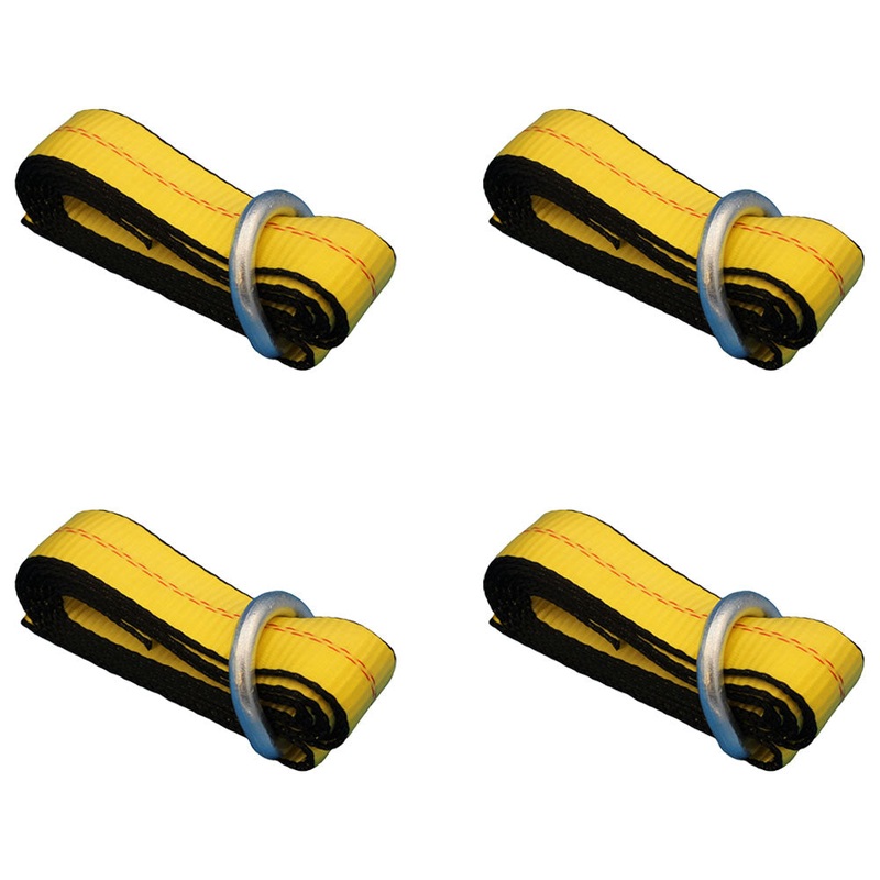 (4) Car Hauler Lasso Wheel Tie Down Straps 8′ w/D-Ring for Tow Dolly Tow Truck
