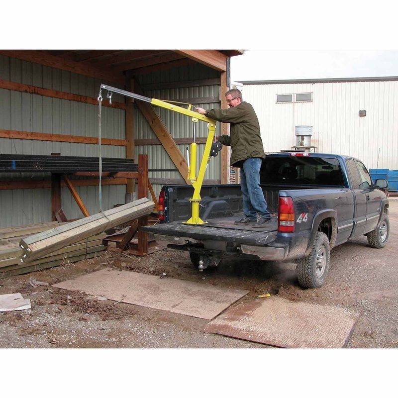 Hand Crank Steel Crane – 1,000 lbs Cap – Truck or Trailer Bed Mounted – 360 Deg