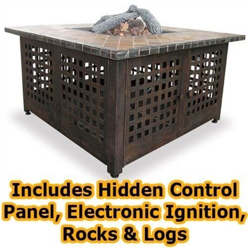 Designer Gas Outdoor Fire Pit – 40,000 BTU Cast Iron Burner – Handcrafted Slate