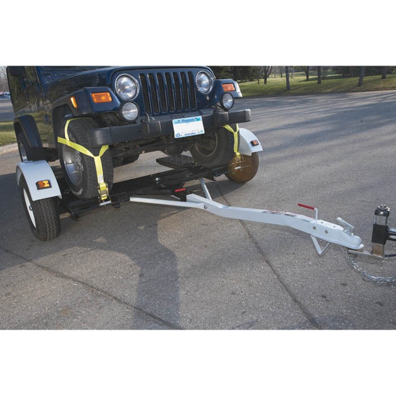 Pull Behind Steel Tow Car Dolly – 3,320 GVWR Capacity – Lights – Fenders – Ramp